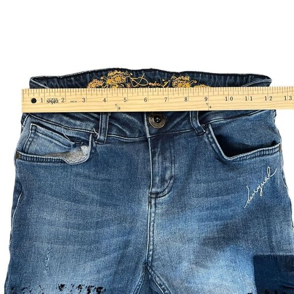 Desigual Women's DINA 67D26D1 Denim Skinny Jeans Flocked Blue Size 27 - Picture 9 of 12